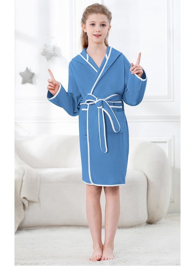 Umeyda Boys Girls Bathrobe Soft Towel Hooded Robe Kids Terry Cloth Cotton Robes, 2-12 Years, Dark Blue, 7-8 years - Image 2