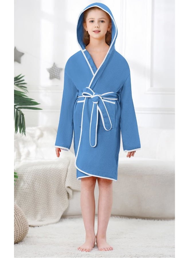 Umeyda Boys Girls Bathrobe Soft Towel Hooded Robe Kids Terry Cloth Cotton Robes, 2-12 Years, Dark Blue, 7-8 years - Image 5