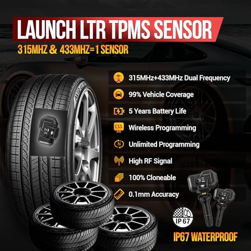 Launch حساس TPMS من LAUNCH، 2 في 1 بتردد مزدوج 315 ميجاهرتز و 433 ميجاهرتز، حساس RF قابل للبرمجة عالميًا، مناسب لنظام مراقبة ضغط الإطارات، برمجة غير محدودة في حساس واحد، مطاطي - Image 2