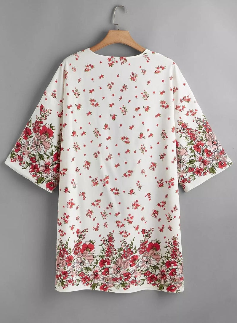 Plus Floral Print Open Front Kimono - Image 2