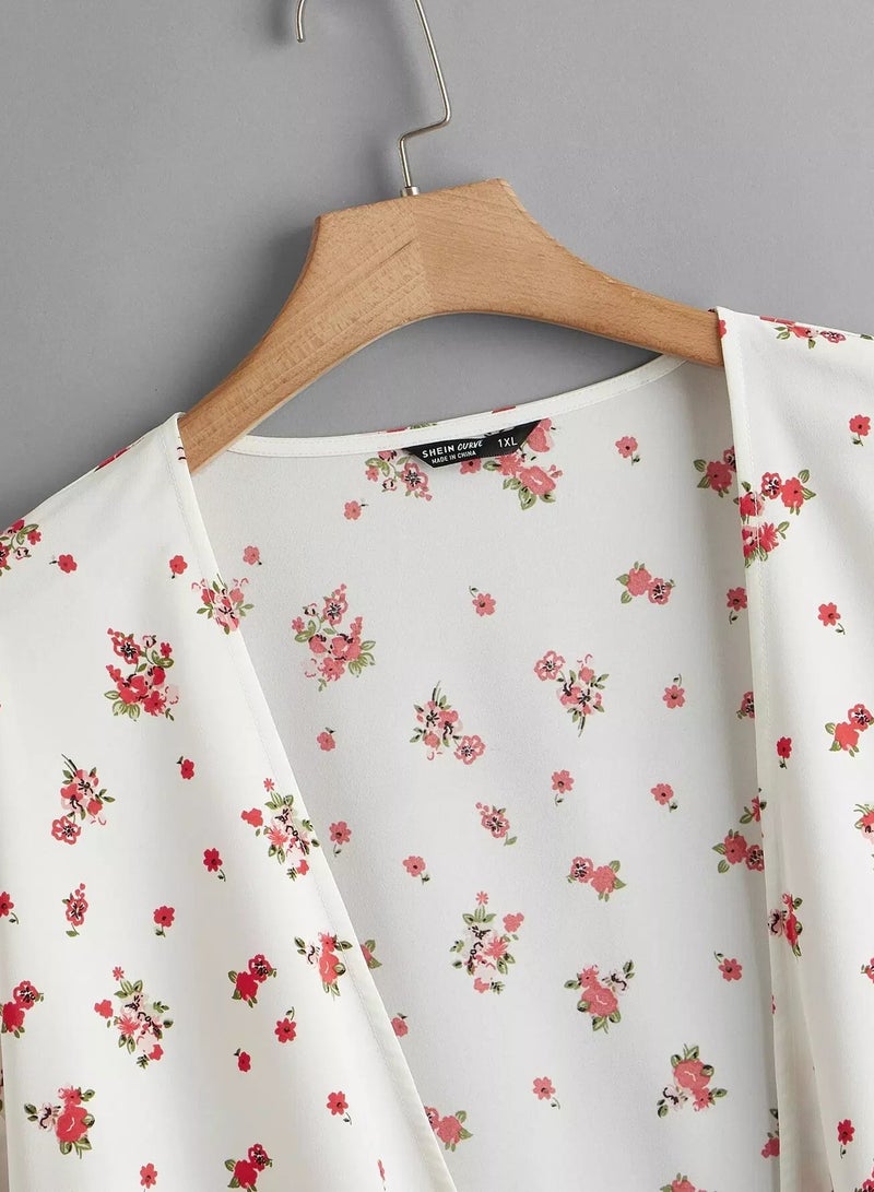 Plus Floral Print Open Front Kimono - Image 4