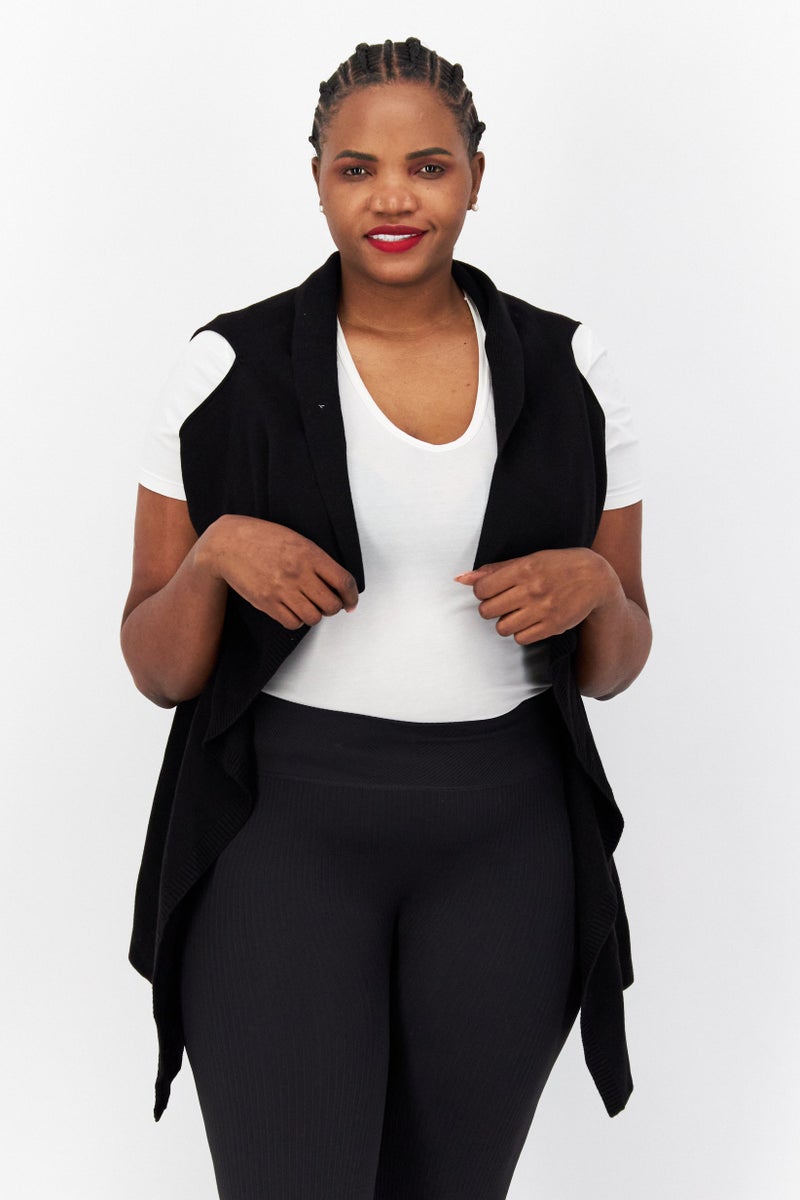 s.Oliver Women Sleeveless Open Front Ribbed Cardigan, Black - Image 1