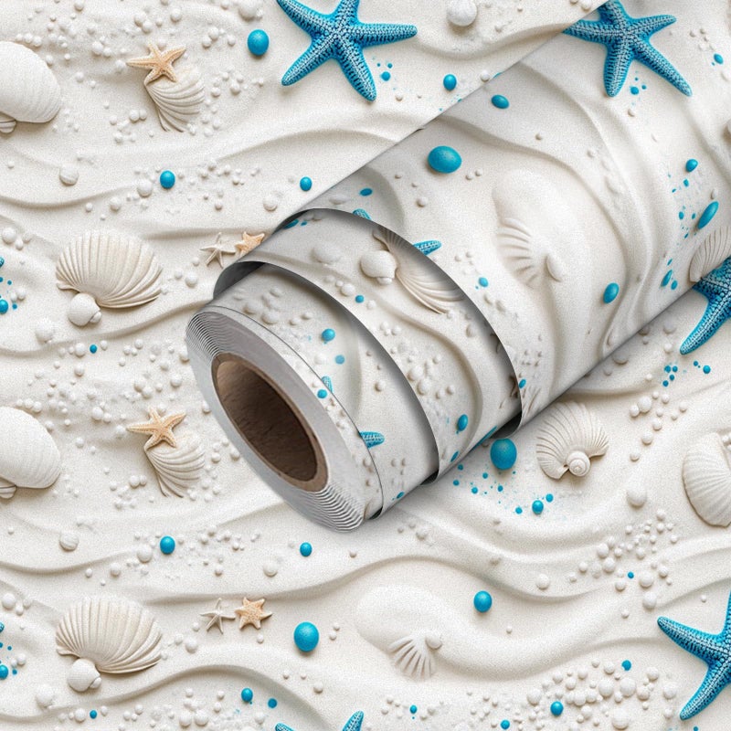 HOMETITUTE Blue Starfish and Shell Beach Wallpaper Peel and Stick Contact Paper Wall Paper Stick 177 x 1181 Self Adhesive Removable Vinyl Wall Covering Bedroom Kitchen Bathroom Home Decor - Image 2
