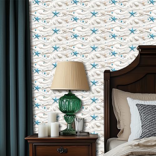 HOMETITUTE Blue Starfish and Shell Beach Wallpaper Peel and Stick Contact Paper Wall Paper Stick 177 x 1181 Self Adhesive Removable Vinyl Wall Covering Bedroom Kitchen Bathroom Home Decor - Image 3