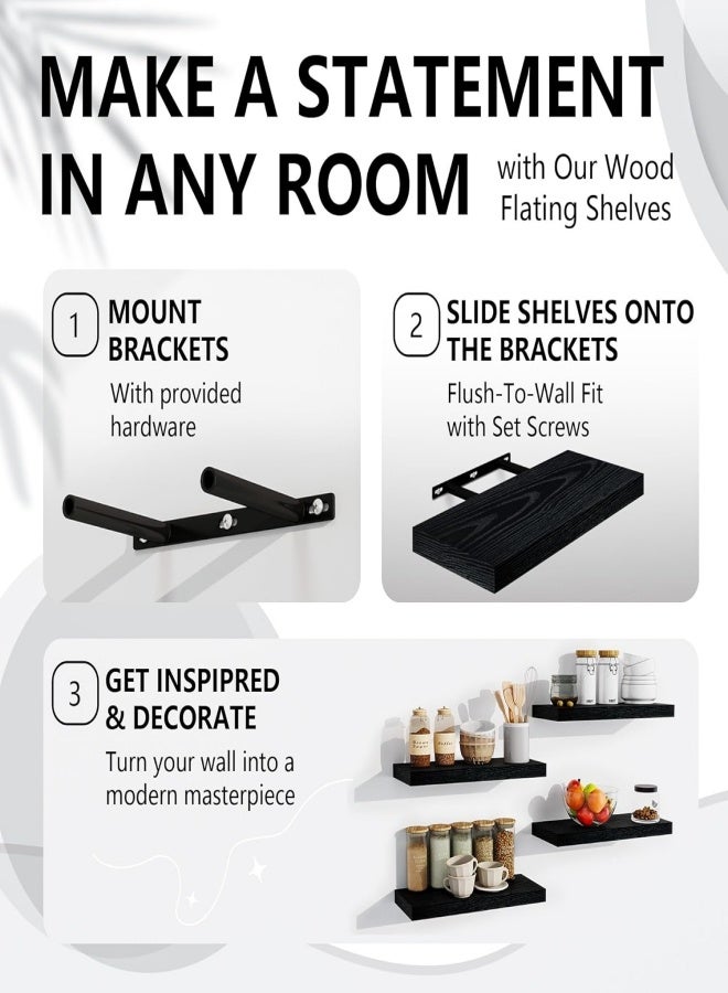 VarietyVoyageD 4 Pcs Set of Floating Shelves for Wall Decor Wall Shelves for Bedroom Storage Large Deep Wall Mounted Shelves for Bathroom Towels Laundry Living Room Kitchen Closet  - Image 2