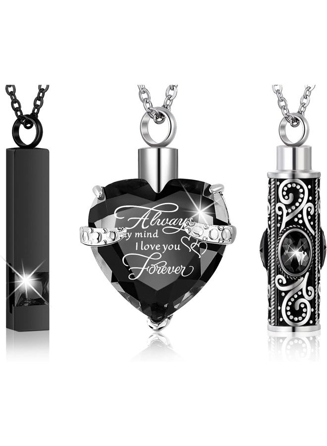 Mtlee 3 Pieces Cremation Urn Necklace for Ashes Keepsake Cremation Jewelry Vertical Bar Zircon Crystal Urn Necklace Urn Stainless Steel Memorial Pendant for Women Men Loved Ones - Image 1