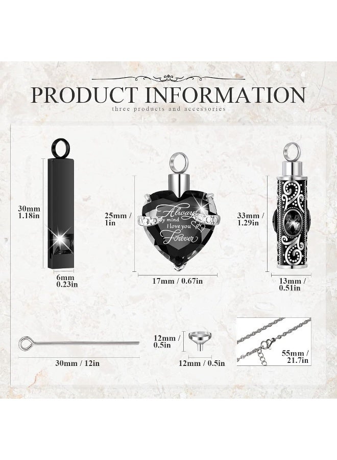 Mtlee 3 Pieces Cremation Urn Necklace for Ashes Keepsake Cremation Jewelry Vertical Bar Zircon Crystal Urn Necklace Urn Stainless Steel Memorial Pendant for Women Men Loved Ones - Image 2