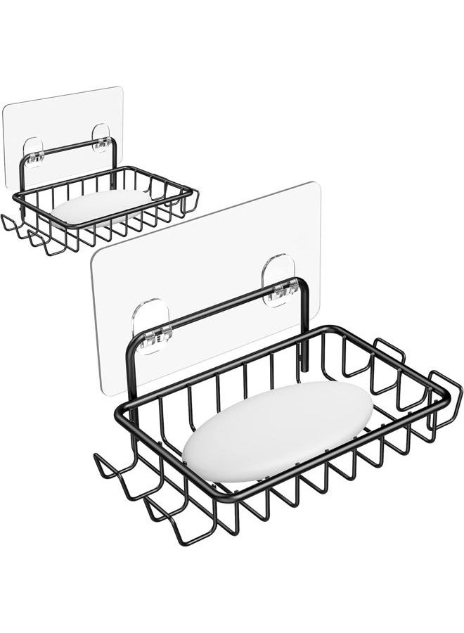 Nieifi Soap Dish,Bar Soap Holder for Shower Wall with 4 Hooks Stainless Steel Adhesive Soap Dish for Bathroom Shower Razor Holder (Black) - Image 1