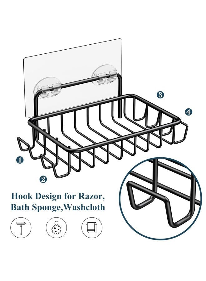 Nieifi Soap Dish,Bar Soap Holder for Shower Wall with 4 Hooks Stainless Steel Adhesive Soap Dish for Bathroom Shower Razor Holder (Black) - Image 2