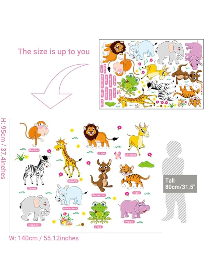 Raxoom BPA Animal Wall Sticker Cartoon DIY Art Decal Self-Adhesive Wallpaper Mural Decorate for Living Room TV Sofa Background Bedroom Kids Room Nursery (Style 14) - Image 2