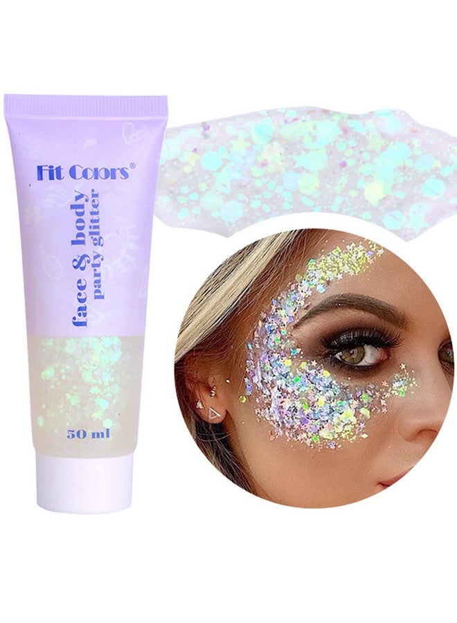 بامينفي جل لامع للوجه الأبيض، إكسسوارات ماردي جراس سينجر للحفلات الموسيقية والمهرجانات، لمعان جسم حورية البحر، مكياج لامع للوجه وترتر شعر الهالوين الكرنفال، مكتنزة متلألئة للنساء، 50 مل - Image 1