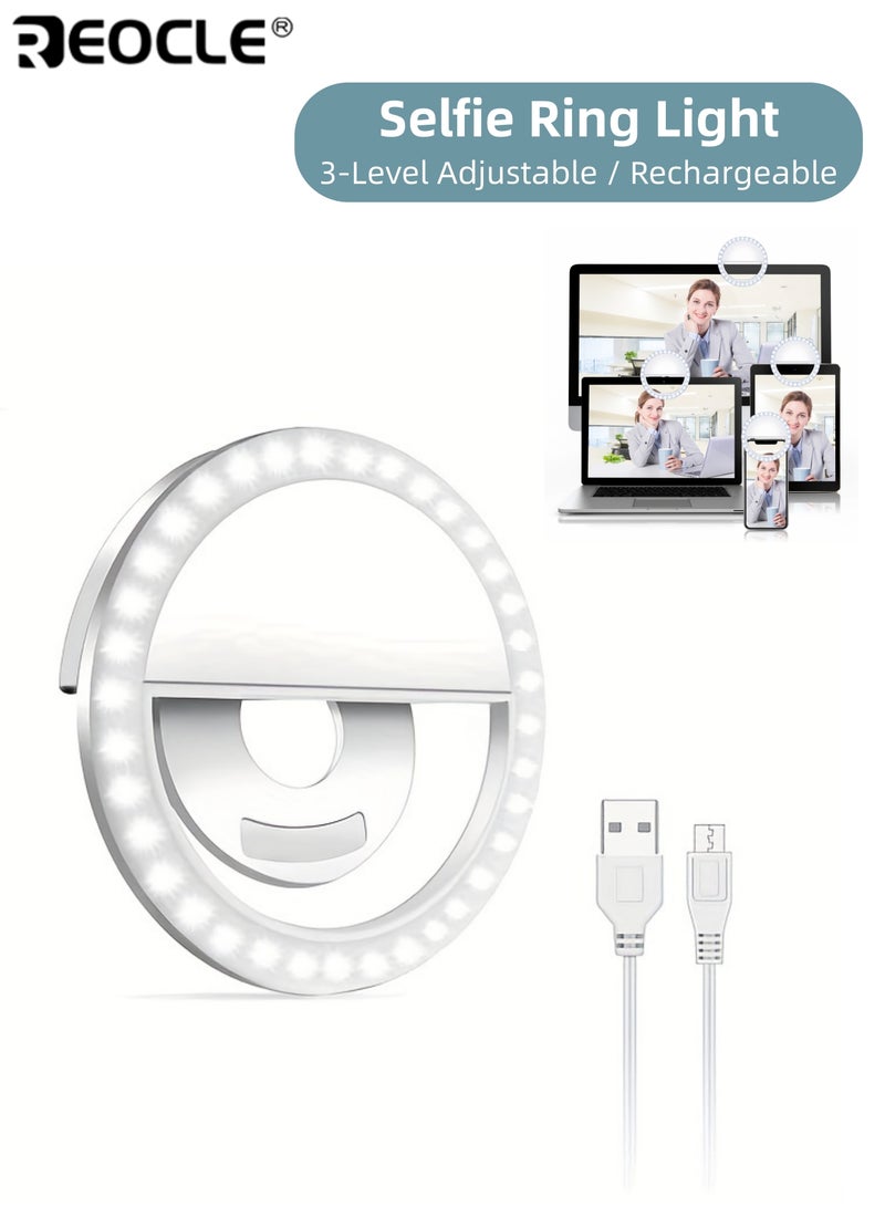 REOCLE Rechargeable LED Ring Light with 3 Level Brightness Adjustment and Stable Lighting Portable Camera Light with Long Lasting Battery for Smartphone Live Streaming Makeup
