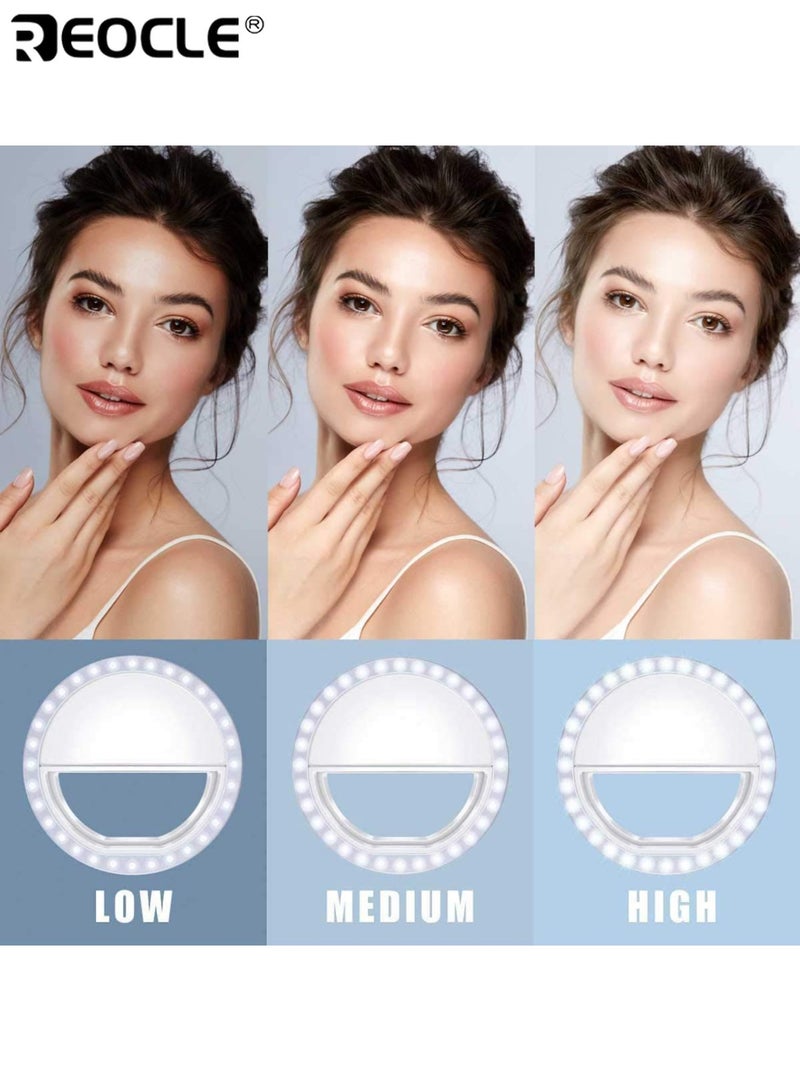 REOCLE Rechargeable LED Ring Light with 3 Level Brightness Adjustment and Stable Lighting Portable Camera Light with Long Lasting Battery for Smartphone Live Streaming Makeup - Image 3