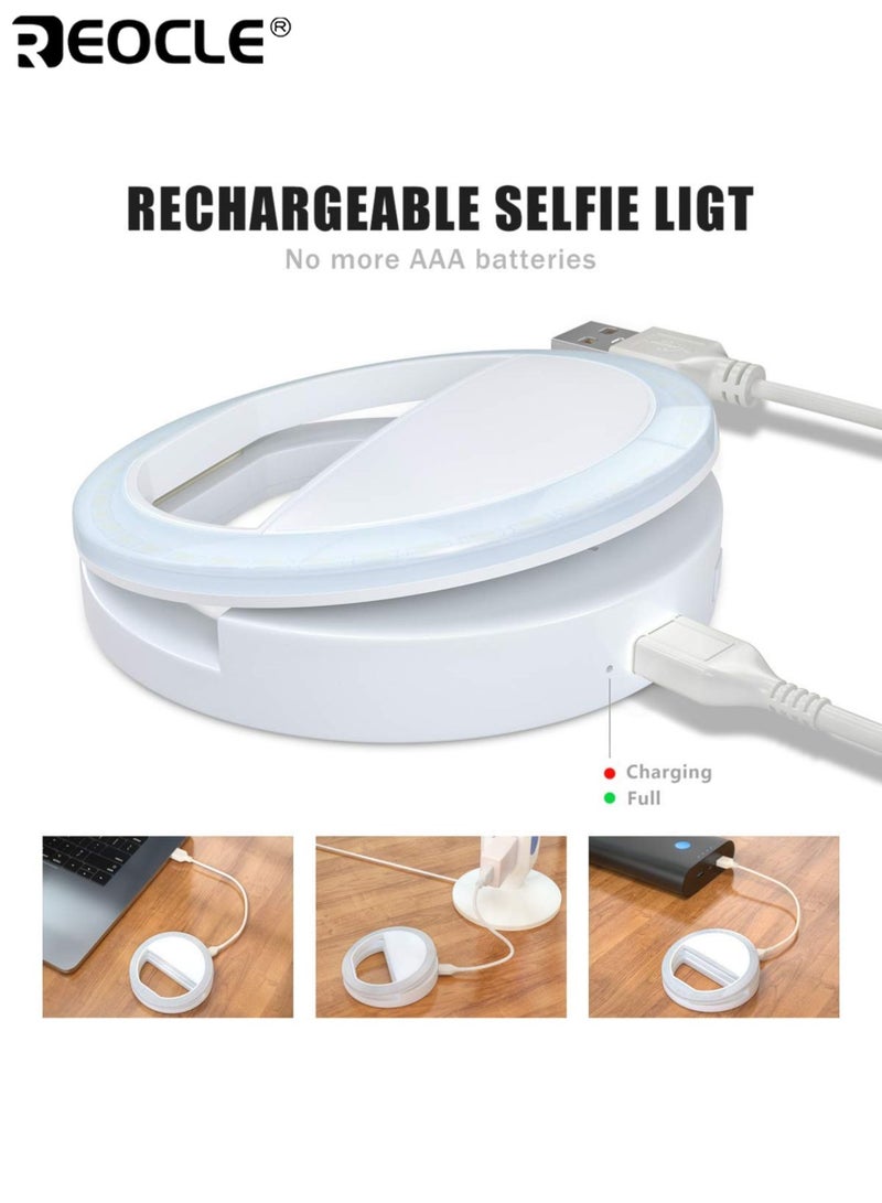 REOCLE Rechargeable LED Ring Light with 3 Level Brightness Adjustment and Stable Lighting Portable Camera Light with Long Lasting Battery for Smartphone Live Streaming Makeup - Image 5