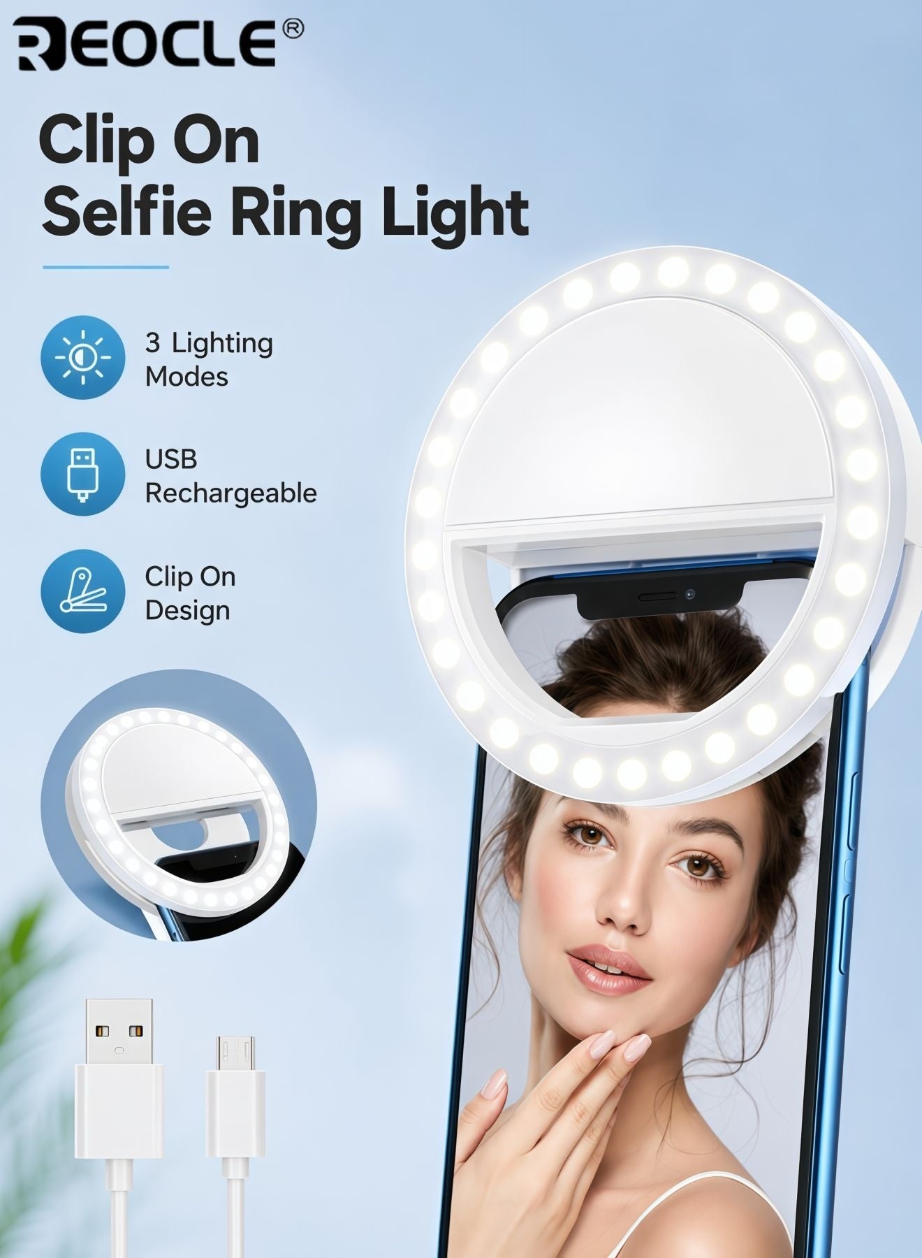 Rechargeable LED Ring Light with 3 Level Brightness Adjustment and Stable Lighting Portable Camera Light with Long Lasting Battery for Smartphone Live Streaming Makeup