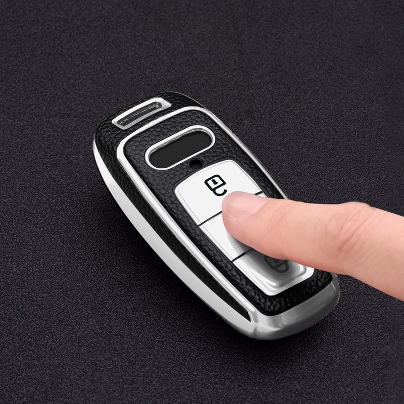 ELOHEI Audi Key Fob Cover - Soft TPU Key Case Protector for A6L A6 A7 A8 Q7 Q8 E-Tron 2018-2022 (Leather Texture Silver) - Image 3