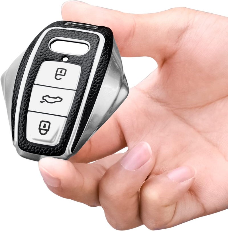 ELOHEI Audi Key Fob Cover - Soft TPU Key Case Protector for A6L A6 A7 A8 Q7 Q8 E-Tron 2018-2022 (Leather Texture Silver) - Image 4