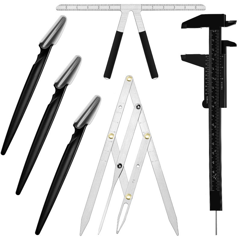 Weewooday 6 Pieces Tattoo Eyebrow Ruler 3 Point Positioning Ruler Mini Caliper Double Scale Vernier Caliper Eyebrow Golden Ratio Caliper Microblading Ruler Gauge Ruler Measuring Tool with Eyebrow Shaver - Image 1