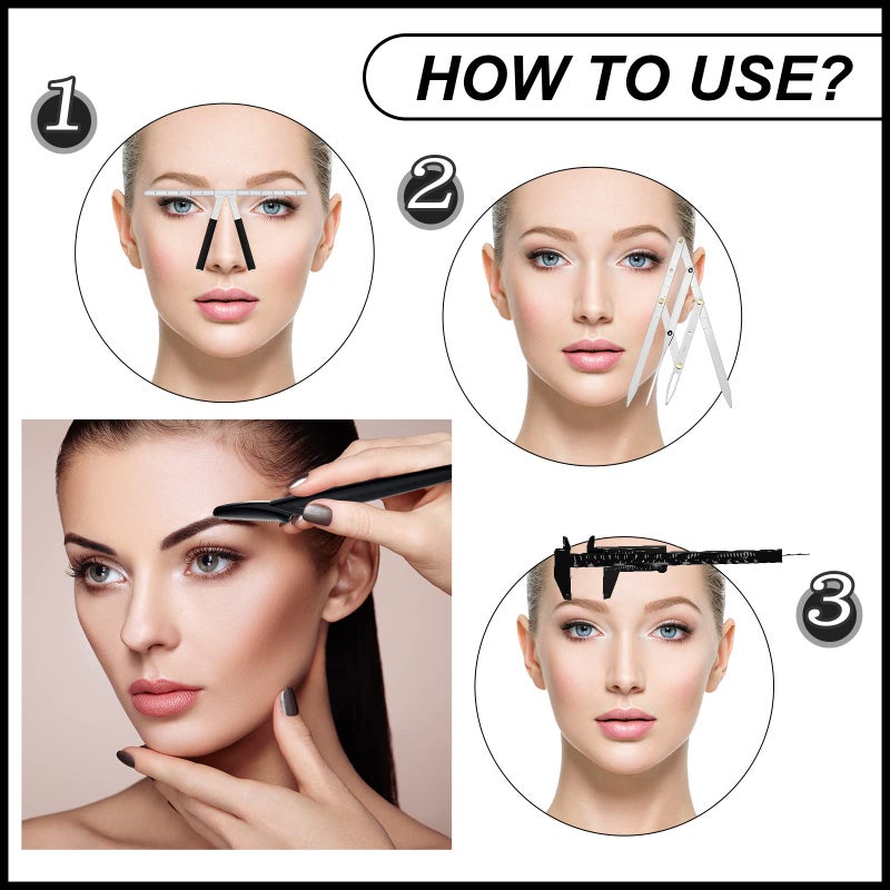 Weewooday 6 Pieces Tattoo Eyebrow Ruler 3 Point Positioning Ruler Mini Caliper Double Scale Vernier Caliper Eyebrow Golden Ratio Caliper Microblading Ruler Gauge Ruler Measuring Tool with Eyebrow Shaver - Image 5