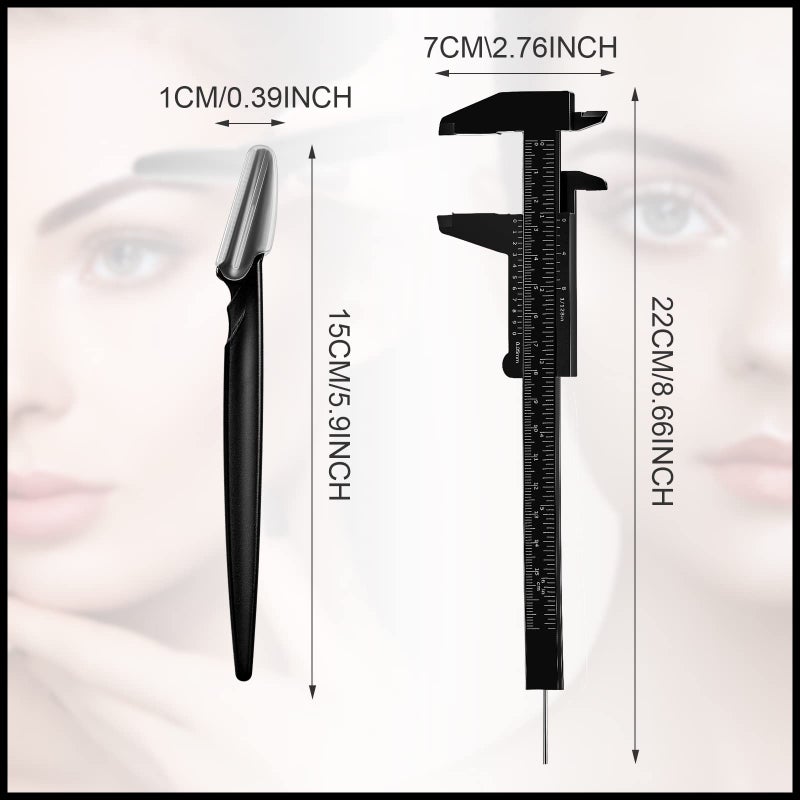 Weewooday 6 Pieces Tattoo Eyebrow Ruler 3 Point Positioning Ruler Mini Caliper Double Scale Vernier Caliper Eyebrow Golden Ratio Caliper Microblading Ruler Gauge Ruler Measuring Tool with Eyebrow Shaver - Image 4