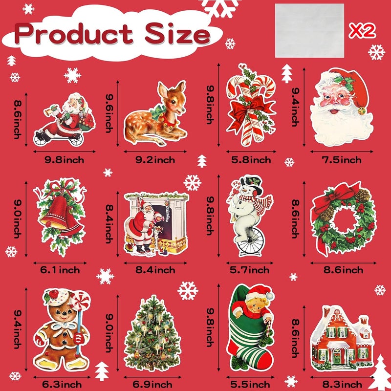 K1tpde 12PCS Vintage Christmas Cutout Home Decorations, Santa Claus Snowman Cardboard Decor, Large Size Xmas Cutout Cardstock, Retro Christmas Cut-Outs Cardboard, Winter Holiday Party Decorations - Image 2