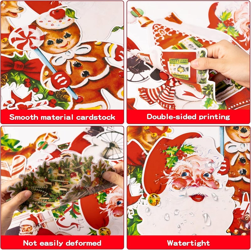 K1tpde 12PCS Vintage Christmas Cutout Home Decorations, Santa Claus Snowman Cardboard Decor, Large Size Xmas Cutout Cardstock, Retro Christmas Cut-Outs Cardboard, Winter Holiday Party Decorations - Image 3