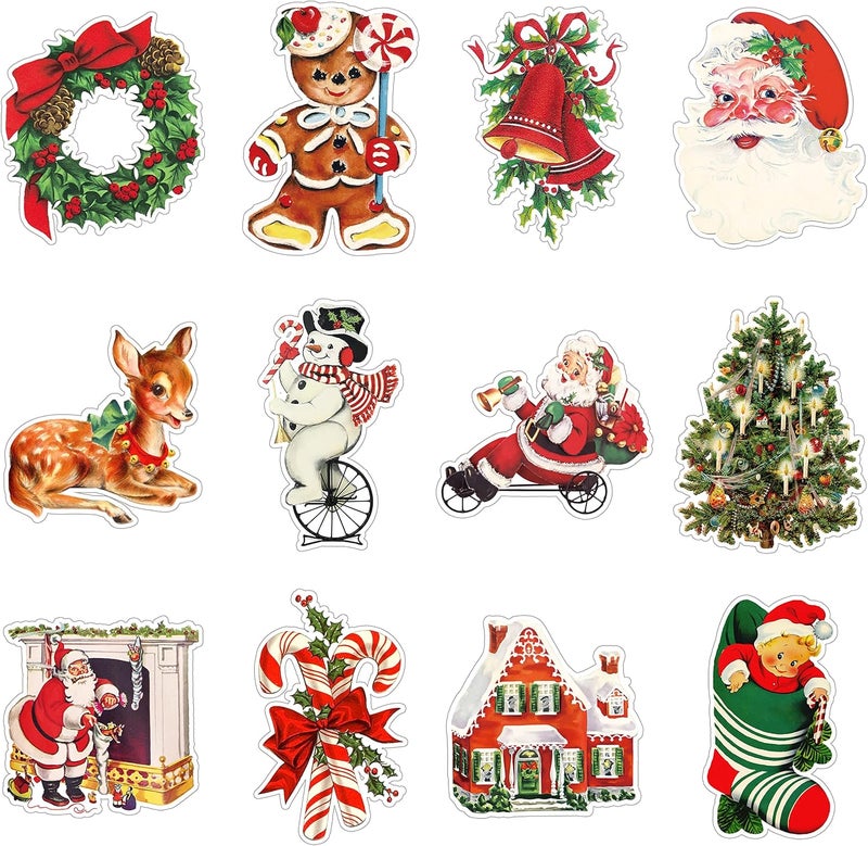 K1tpde 12PCS Vintage Christmas Cutout Home Decorations, Santa Claus Snowman Cardboard Decor, Large Size Xmas Cutout Cardstock, Retro Christmas Cut-Outs Cardboard, Winter Holiday Party Decorations - Image 1