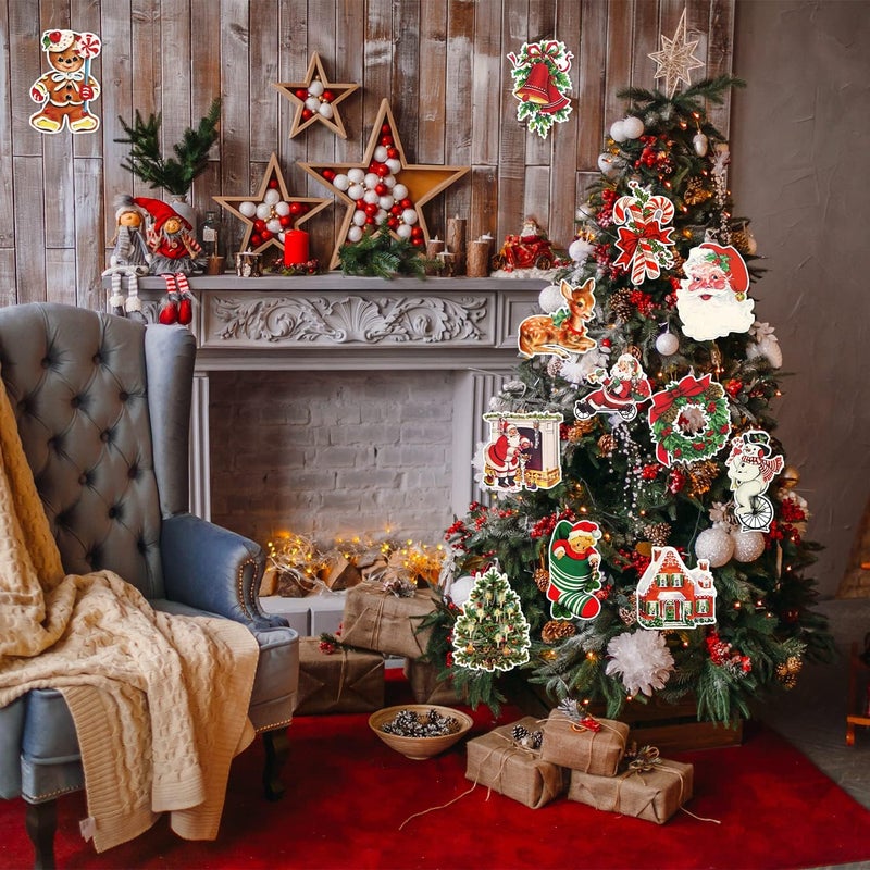 K1tpde 12PCS Vintage Christmas Cutout Home Decorations, Santa Claus Snowman Cardboard Decor, Large Size Xmas Cutout Cardstock, Retro Christmas Cut-Outs Cardboard, Winter Holiday Party Decorations - Image 4