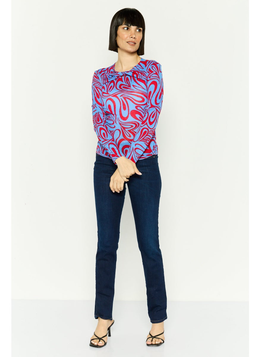 ONLY Women Twisted Neck Long Sleeve All Over Print Top, Multicolor  - Image 4
