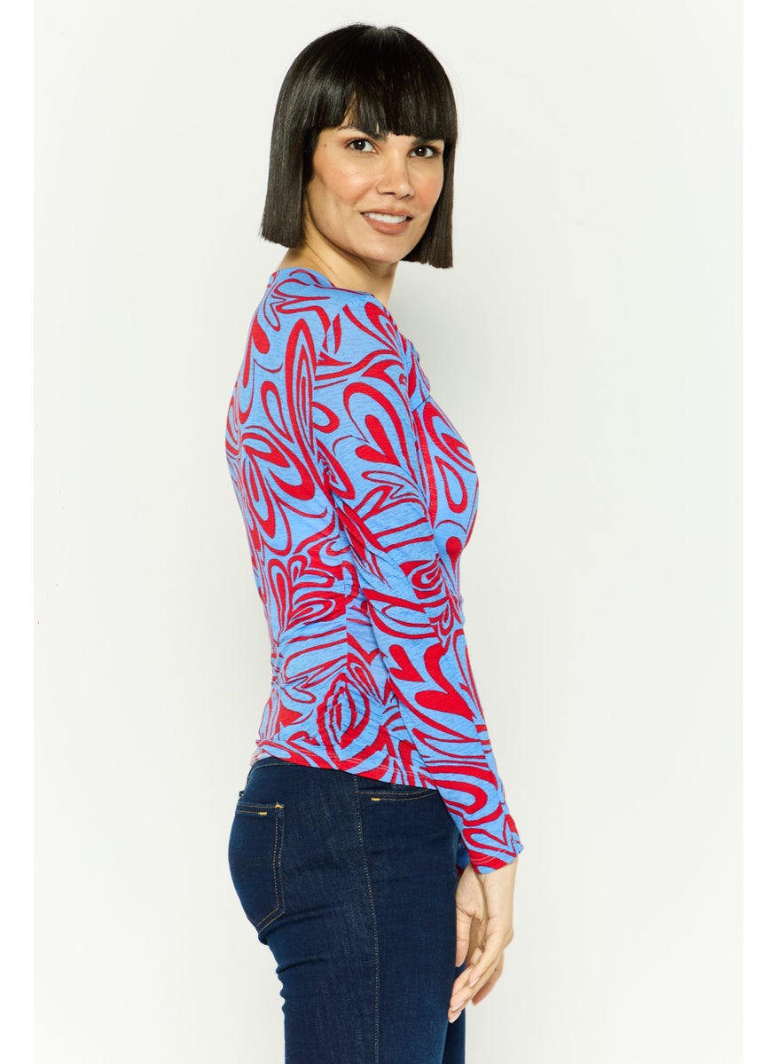 ONLY Women Twisted Neck Long Sleeve All Over Print Top, Multicolor  - Image 3