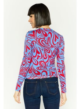 ONLY Women Twisted Neck Long Sleeve All Over Print Top, Multicolor  - Image 2