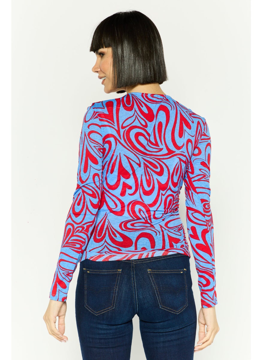 ONLY Women Twisted Neck Long Sleeve All Over Print Top, Multicolor  - Image 2