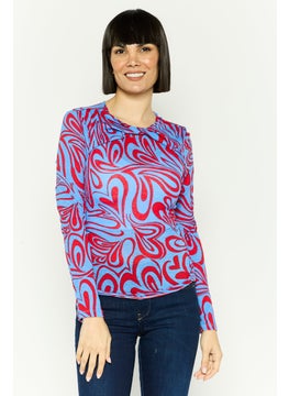 ONLY Women Twisted Neck Long Sleeve All Over Print Top, Multicolor  - Image 1
