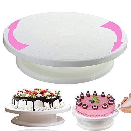 TORIOX Cake Decorating Turntable Stand | Round Easy Rotate 360° Cake Turntable Revolving | White Plastic Cake Stand - Image 2
