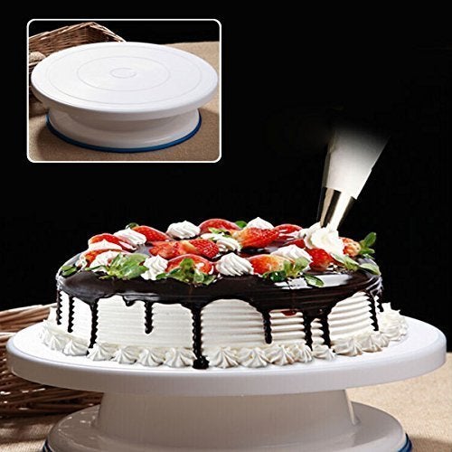 TORIOX Cake Decorating Turntable Stand | Round Easy Rotate 360° Cake Turntable Revolving | White Plastic Cake Stand - Image 5