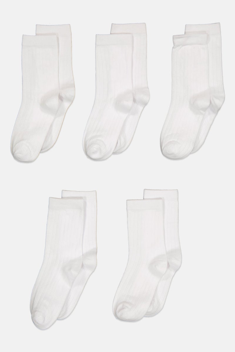 London Fog Kids Boy 5 Pairs Plain Crew Socks, White - Image 2