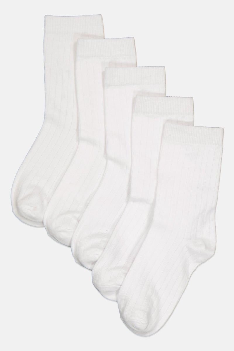 London Fog Kids Boy 5 Pairs Plain Crew Socks, White - Image 1