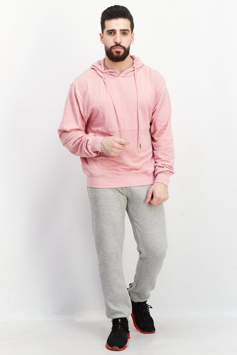 Sovereign Code Men Hood With Drawstring Plain Hoodie, Pink - Image 2
