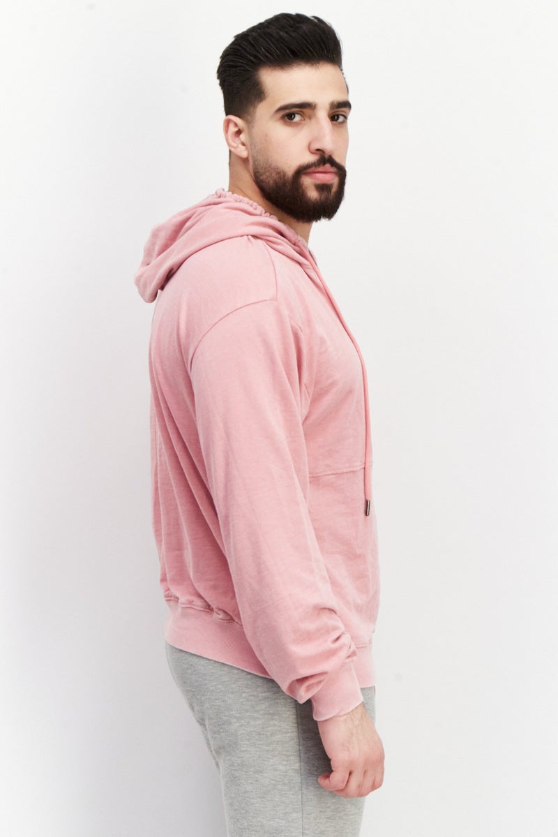 Sovereign Code Men Hood With Drawstring Plain Hoodie, Pink - Image 4