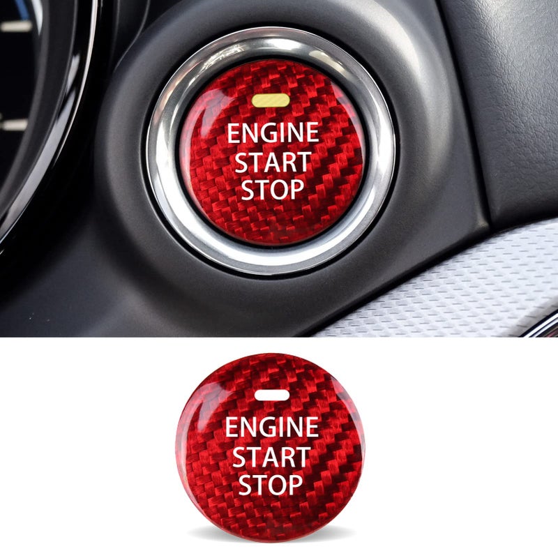 ANFOKAS ANFOKAS Compatible with Mazda 3 6 CX3 CX5 CX9 MX5 Miata Accessories Real Carbon Fiber Sporty Car Keyless Engine Start Stop Push Button Cover Trim Sticker Red 