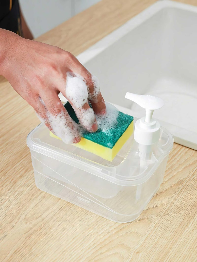 DOOMSDAY دومزداي موزع صابون سائل 2 في 1 مع فرشاة، سعة سائلة 700 مل، حاوية غسيل صحون متعددة الاستخدامات لسطح المطبخ، زجاجة مضخة مدمجة مع إسفنجة - Image 4