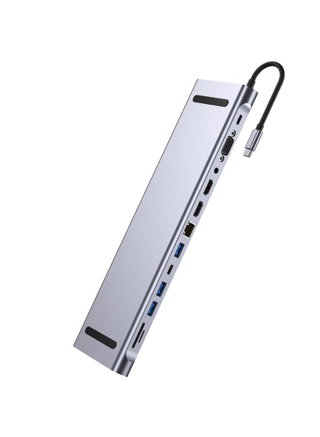 12-in-1 Multi-Function Docking Station | 4K/30Hz HDMI + 1080P VGA | USB 3.0/2.0 + USB-C | TF/SD Card Reader | PD 100W Fast Charging | Hidden Laptop Stand Design - Image 3