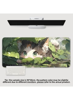 Mouse Pad Oversized Office Cat Girl Cute Cartoon Creative Worker Computer Keyboard Learning Desk Mat-Color:900*400*3-Pattern:TU-518 [lotus Leaf Cat]]