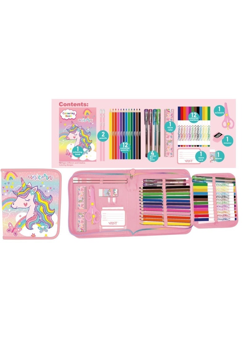 VEST Kids Painting Stationery Set 20×25×3.5cm for Children Graffiti Art Creation Painting Enlightenment Daily Writing Dreamy Unicorn Cartoon Pattern Portable Zipper Full Painting Stationery Gift Box Colored Pencils Creative Markers Pen Multicolour notebook stationery set - Image 3