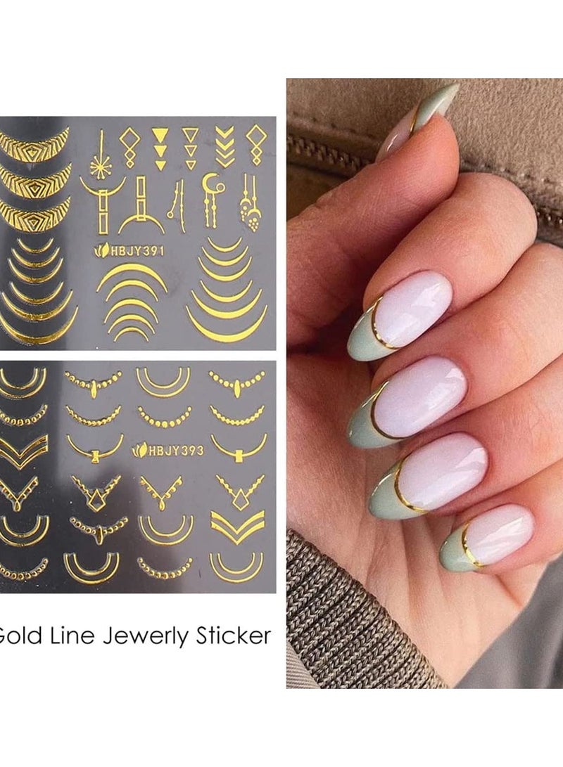 SYOSI 12 Styles Nail Art Stickers for Acrylic Nails, Self Adhesive Nail Decals, 3D Metallic Golden Flowers Leaves Lines Nail Art Supplies Floral Nail Stickers for Women Girls Kids - Image 3