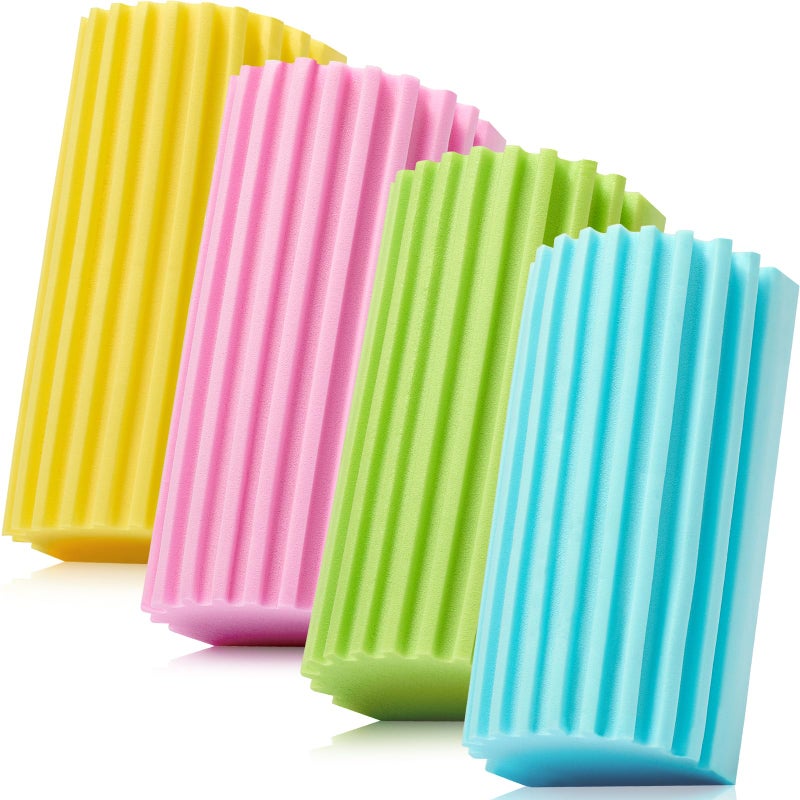 MR. SCRUB 4 Pack Damp Dusting Sponge Duster, Dust Cleaning Sponge, Reusable Household Cleaning Sponge Tool for Blinds, floorboards, Fan Blades, Vents, Glass, Railings, Mirrors(Pink,Green,Yellow,Blue) - Image 1