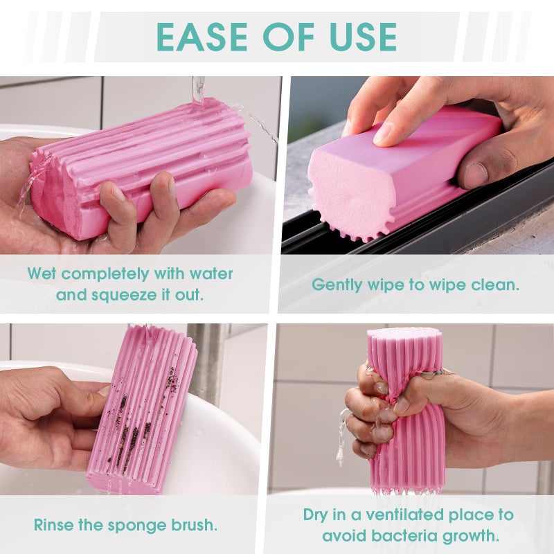 MR. SCRUB 4 Pack Damp Dusting Sponge Duster, Dust Cleaning Sponge, Reusable Household Cleaning Sponge Tool for Blinds, floorboards, Fan Blades, Vents, Glass, Railings, Mirrors(Pink,Green,Yellow,Blue) - Image 4