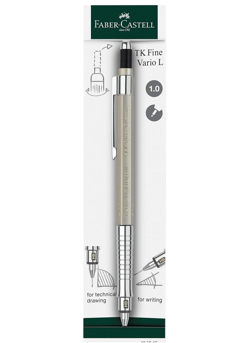 فابير كاستل قلم رصاص ميكانيكي من فابر كاستل TK-Fine Vario L بقطر 1.0 ملم باللون الذهبي الشمباني. الوضع الناعم: آلية توسيد ضد كسر الرصاص للكتابة العامة. الوضع الصلب: آلية تثبيت الرصاص للرسم والتصميم.  - Image 1
