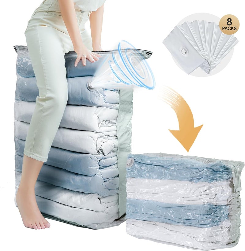 Taili 8 Pack Vacuum Storage Bags, Jumbo Cube (31x40x15 Inch), Extra Large Vacuum Seal Bags for Clothes, Comforters and Blankets, Bedding, Closet Organization, Cream - Image 1