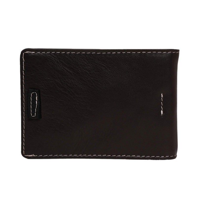 Kara Unisex Brown Leather Money Clipper Wallet with Pull on Strip to Carry Upto 4 Business Card Holder Metal Clip Cash Wallet - Image 2